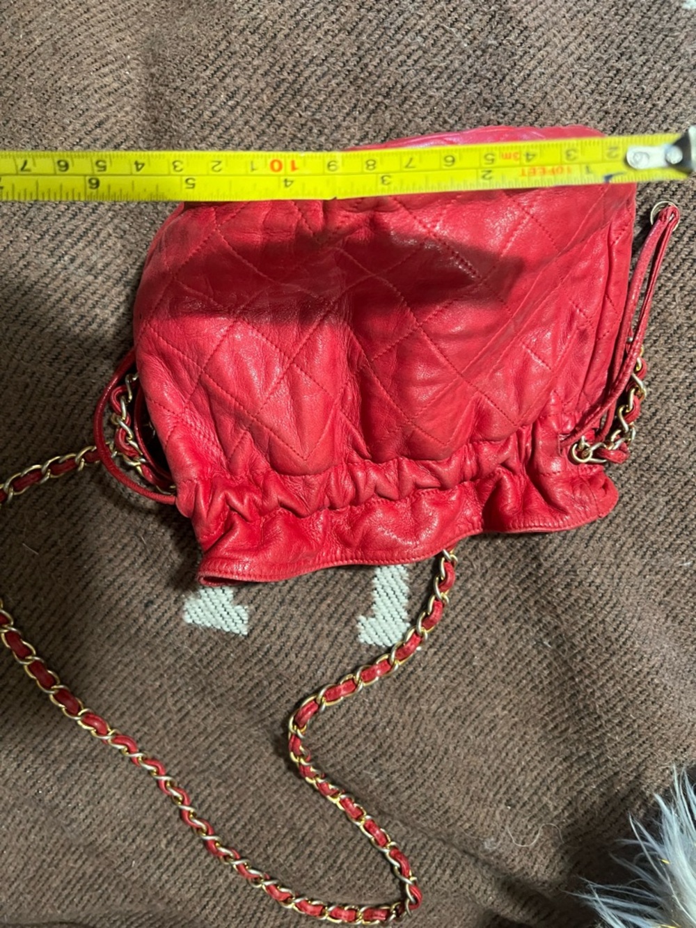 CHANEL Red Quilted Leather Drawstring Crossbody Bag - Picture 7 of 8